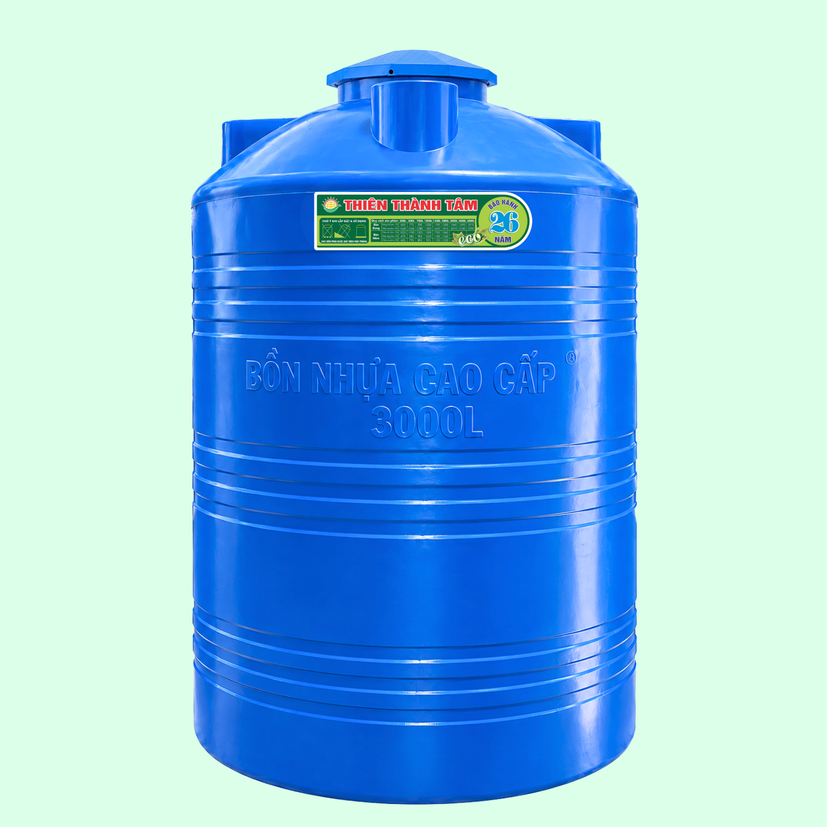 Bồn nhựa 3000L đứng 1490 x 1968mm